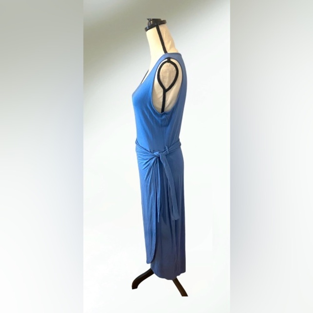 Calvin Klein Midi Sheath Wrap Dress Jersey Knit in Blue Size Medium - Picture 5 of 9